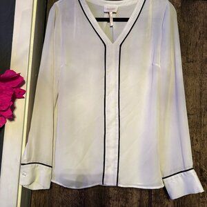 Laundry Shelli Segal Blouse White Black Trim Designer Career Top Size 6